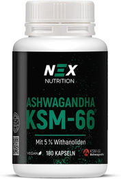 NEX Ashwagandha KSM-66 Kapseln mit 300 mg Wurzelextrakt und 5% Withanoliden, vegan, 180 Kapseln – Bild 1 von 3