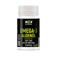 Produktbild von NEX Nutrition Omega-3 Algenöl mit 300 mg DHA und 100 mg EPA, 90 vegane Kapseln, hochdosiert