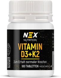 NEX Vitamin D3 + K2 Tabletten 2000 IE vegetarisch für Senioren und Sportler 180 Stück – Bild 1 von 3