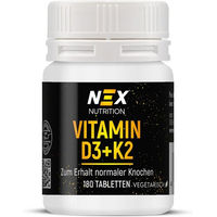 Produktbild von NEX Vitamin D3 + K2 Tabletten 2000 IE vegetarisch für Senioren und Sportler 180 Stück
