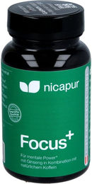 nicapur Focus+ Kapseln mit Koffein, Cordyceps, Ginseng, Taurin, Magnesium, Vitamin C und Eisen, 60 vegane Kapseln, laktosefrei – Bild 1 von 5