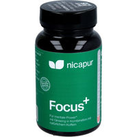 Produktbild von nicapur Focus+ Kapseln mit Koffein, Cordyceps, Ginseng, Taurin, Magnesium, Vitamin C und Eisen, 60 vegane Kapseln, laktosefrei