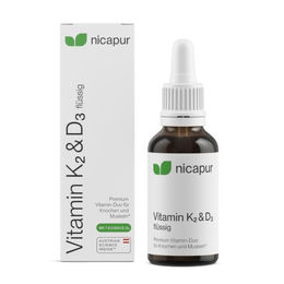 NICAPUR Vitamin K2 D3 Tropfen hochdosiert mit 2000 I.E. Vitamin D3 und MK-7 K2, vegetarisch und laktosefrei, 810 Tropfen – Bild 1 von 4