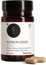 Nobilin Leber Vital Kapseln mit Cholin, Artischocke, Löwenzahn, Mariendistel und Alpha-Liponsäure, 60 Kapseln, vegan, glutenfrei und laktosefrei – Bild 1 von 4