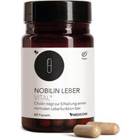 Produktbild von Nobilin Leber Vital Kapseln mit Cholin, Artischocke, Löwenzahn, Mariendistel und Alpha-Liponsäure, 60 Kapseln, vegan, glutenfrei und laktosefrei