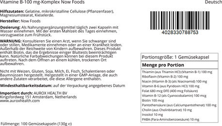 Now Foods B-Komplex Vitamin Komplex 100 Gemüsekapseln – Bild 1 von 1