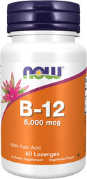 Now Foods B12 mit Folsäure 5000 mcg Lutschtabletten 60 Stück – Bild 1 von 2