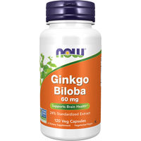 Produktbild von Now Foods Ginkgo Biloba 24% standardisierter Extrakt 60 mg vegane Kapseln 120 Stück