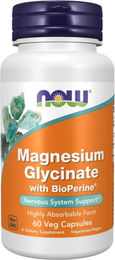 NOW Foods Magnesium Bisglycinat mit Bioperine vegan Kapseln für Erwachsene 60 Stück – Bild 1 von 1