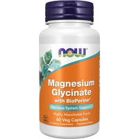 Produktbild von NOW Foods Magnesium Bisglycinat mit Bioperine vegan Kapseln für Erwachsene 60 Stück