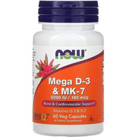 Produktbild von NOW FOODS Mega D3 & MK-7 Vitamin D3 5000 IE + K2 MK-7 Kapseln 60 Stück