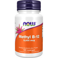 Produktbild von NOW Foods Methyl B12 5000 mcg mit Folsäure Quatrefolic Lutschtabletten