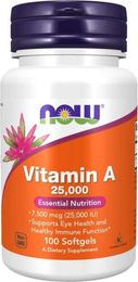 NOW FOODS Vitamin A 25000 IU vegetarische Kapseln 100 Stück – Bild 1 von 2