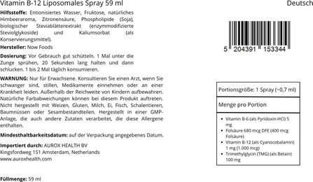 Now Foods Vitamin B12 Liposomales Spray Vegan 59 ml für Sportler und Senioren – Bild 1 von 1