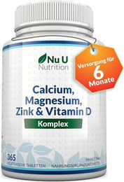 Nu U Nutrition Calcium Magnesium Zink & Vitamin D3 Mineralstoff-Komplex vegetarische Tabletten – Bild 1 von 3