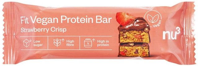 nu3 Fit Vegan Protein Riegel Erdbeere Strawberry Crisp glutenfrei ohne Zusatzstoffe – Bild 1 von 4