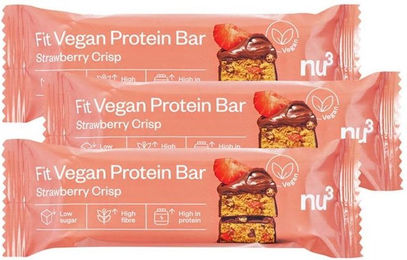 nu3 Fit Vegan Protein Riegel Erdbeere Strawberry Crisp glutenfrei ohne Zusatzstoffe – Bild 1 von 4