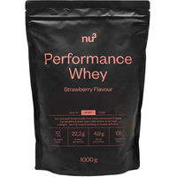 Produktbild von nu3 Performance Whey Erdbeere Pulver zuckerfrei ohne Zusatzstoffe