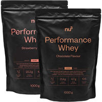 Produktbild von nu3 Performance Whey Mischung Erdbeere und Schokolade Pulver zuckerfrei ohne Zusatzstoffe
