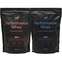 Produktbild von nu3 Performance Whey Proteinpulver Mischung Erdbeere und Cookies & Cream zuckerfrei ohne Zusatzstoffe