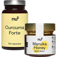Produktbild von nu3 Premium Curcuma Forte und nu3 Manuka-Honig MGO 400 Set mit Kapseln, vegetarisch, glutenfrei und laktosefrei
