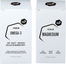 nu3 Premium Omega-3 und nu3 Premium Magnesium Komplex Kapseln vegan glutenfrei laktosefrei ohne Zusatzstoffe – Bild 1 von 1