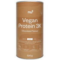Produktbild von nu3 Vegan Protein 3K Mehrkomponenten Protein Pulver Schokolade zuckerfrei 500 g