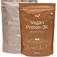 Produktbild von nu3 Vegan Protein 3K Mehrkomponenten Protein Shake Iced Coffee und Schokolade zuckerfrei Pulver
