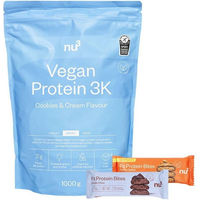 Produktbild von nu3 Vegan Protein 3K Shake Cookies-Cream und Fit Protein Bites Double-Choc sowie Peanut Butter Set vegan glutenfrei laktosefrei zuckerfrei