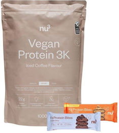nu3 Vegan Protein 3K Shake Iced Coffee mit Fit Protein Bites Peanut Butter und Double-Choc Protein Pulver vegan zuckerfrei glutenfrei – Bild 1 von 1