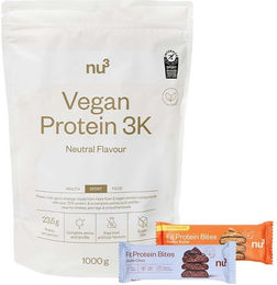 nu3 Vegan Protein 3K Shake Neutral mit Fit Protein Bites Peanut Butter und Double-Choc Protein-Set, vegan, glutenfrei und zuckerfrei – Bild 1 von 1