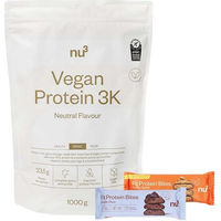 Produktbild von nu3 Vegan Protein 3K Shake Neutral mit Fit Protein Bites Peanut Butter und Double-Choc Protein-Set, vegan, glutenfrei und zuckerfrei