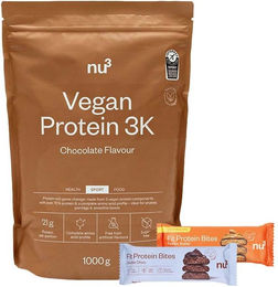 nu3 Vegan Protein 3K Shake Schokolade und Fit Protein Bites Peanut Butter sowie Double-Choc Set vegan glutenfrei laktosefrei – Bild 1 von 1