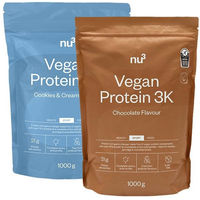 Produktbild von nu3 Vegan Protein Mehrkomponenten Probierpaket Schoko und Cookies & Cream Pulver zuckerfrei und laktosefrei