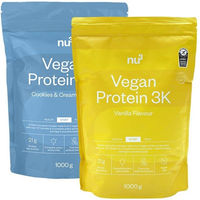 Produktbild von nu3 Vegan Protein Mehrkomponenten Pulver Probierpaket Cookies & Cream und Vanille vegan laktosefrei zuckerfrei