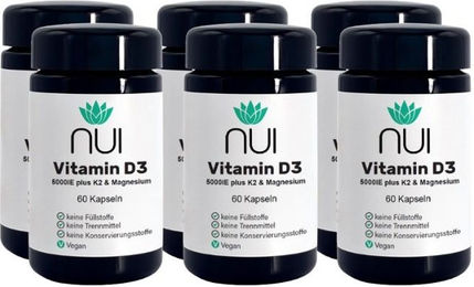 NUI Vitamin D3 & K2 5000 IE mit Magnesium vegan Kapseln 360 Stück – Bild 1 von 2