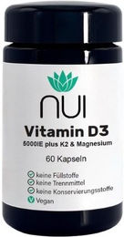 NUI Vitamin D3 und K2 mit Magnesium 5000 IE vegan Kapseln 60 Stück – Bild 1 von 3