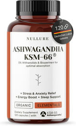 Nullure Bio Ashwagandha KSM-66 Extrakt Kapseln Vegan Laktosefrei Glutenfrei 120 Stück – Bild 1 von 4