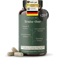 Produktbild von Nullure Testo-One Kapseln mit Maca, Tribulus, Bockshornklee, Ashwagandha und Ginseng, vegan, 120 Kapseln