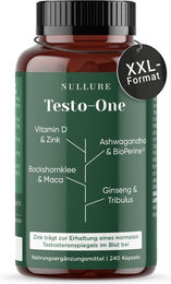 Nullure Testosteron mit Maca, Tribulus, Bockshornklee, Ashwagandha und Ginseng, 240 Kapseln, vegan – Bild 1 von 2