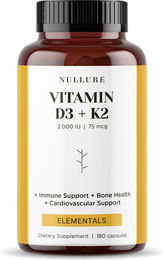 Nullure Vitamin D3 + K2 MK7 Kapseln 120 Stück laktosefrei und glutenfrei ohne Zusatzstoffe – Bild 1 von 3