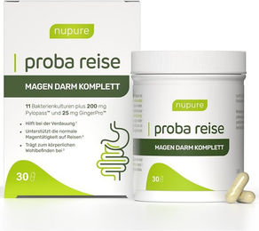 Nupure Proba Reise Magen Darm Komplett Kapseln mit 11 Milchsäurebakterienkulturen, Pylopass und Ingwerextrakt, vegan, glutenfrei, 30 Kapseln – Bild 1 von 1