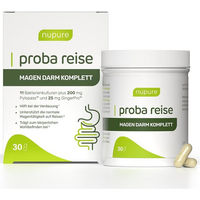 Produktbild von Nupure Proba Reise Magen Darm Komplett Kapseln mit 11 Milchsäurebakterienkulturen, Pylopass und Ingwerextrakt, vegan, glutenfrei, 30 Kapseln