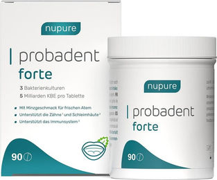 Nupure Probadent Forte 3 Bakterienkulturen 5 Mrd. KBE Lutschtabletten 90 Stück zuckerfrei glutenfrei – Bild 1 von 2