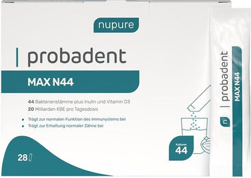 Nupure Probadent Max N44 mit 44 Bakterien- und Hefekulturen sowie Vitamin D3 Pulver vegan zuckerfrei glutenfrei – Bild 1 von 2