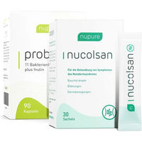 Produktbild von Nupure Probaflor und Nucolsan Kapseln für Erwachsene vegetarisch glutenfrei und laktosefrei