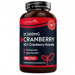 Nutravita Cranberry Kapseln 37.500 mg vegan glutenfrei laktosefrei 180 Kapseln – Bild 1 von 7