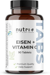 nutri+ Eisen Tabletten mit Vitamin C 50 mg 90 Stück vegan glutenfrei ohne Zusatzstoffe – Bild 1 von 2