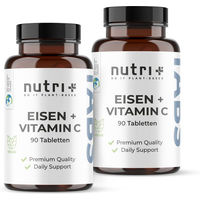 Produktbild von nutri+ Eisen Tabletten mit Vitamin C 50 mg vegan und glutenfrei 180 Stück