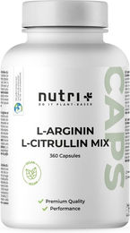 nutri+ L-Arginin und L-Citrullin Kapseln 360 Stück glutenfrei zuckerfrei ohne Zusatzstoffe – Bild 1 von 1